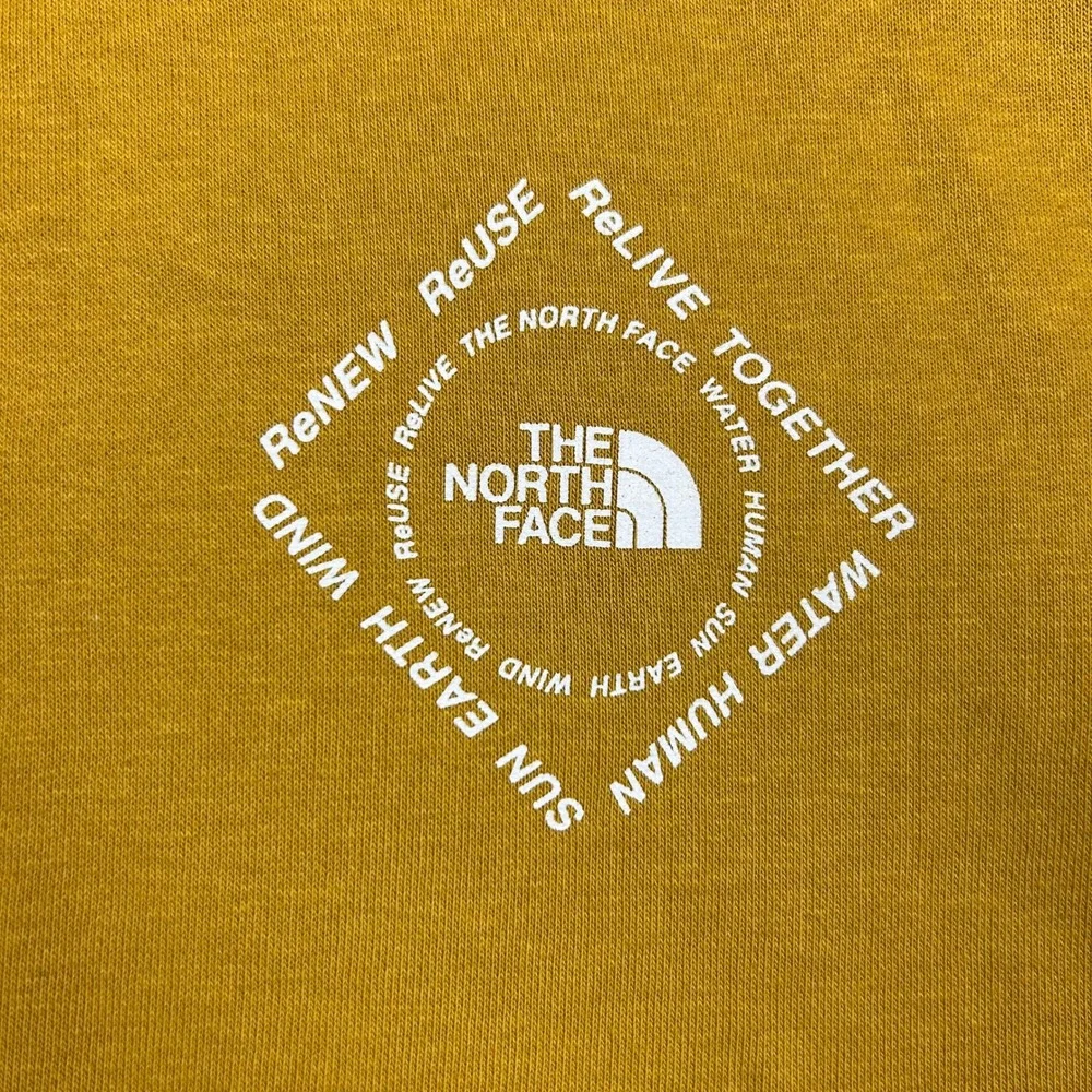 The North Face Hoodie Mens S Yellow ReNew ReUse Graphic Eco-Friendly Sweatshirt